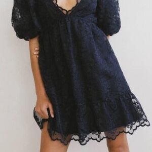 Tiana Embroidered Mini Dress in Navy